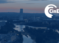 Vue de Bâle avec le logo Cineuro