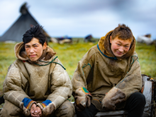 Nenets youg members in their village © Christophe Blitz